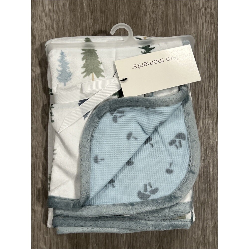 Modern Moments Baby Waffle Blanket Green Trees Reversible Mushrooms Gerber New